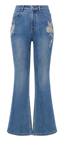 Embroidered Flare Jeans | Blue