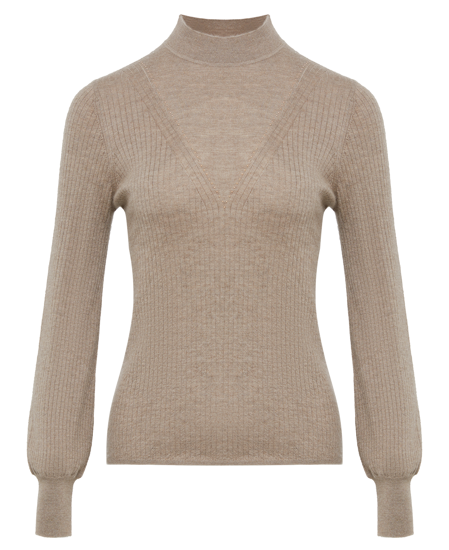 Cashmere Semi-Tall Collar Knit Top | Camel