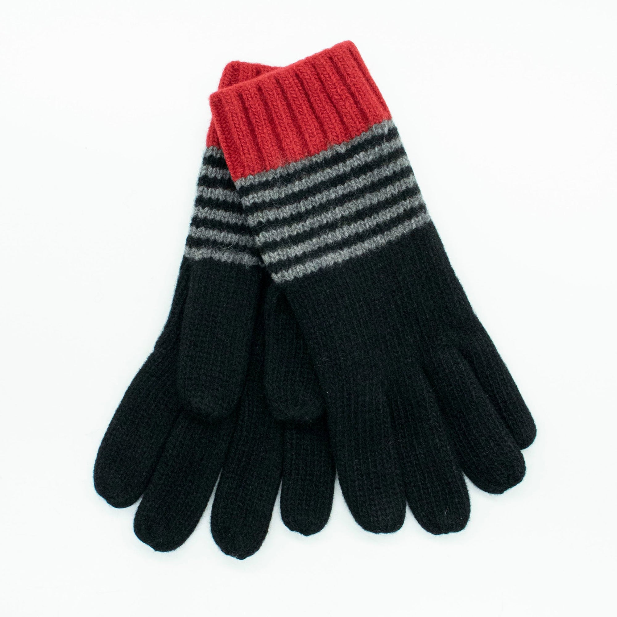 Cashmere Chunky Striped Gloves | Black Combo