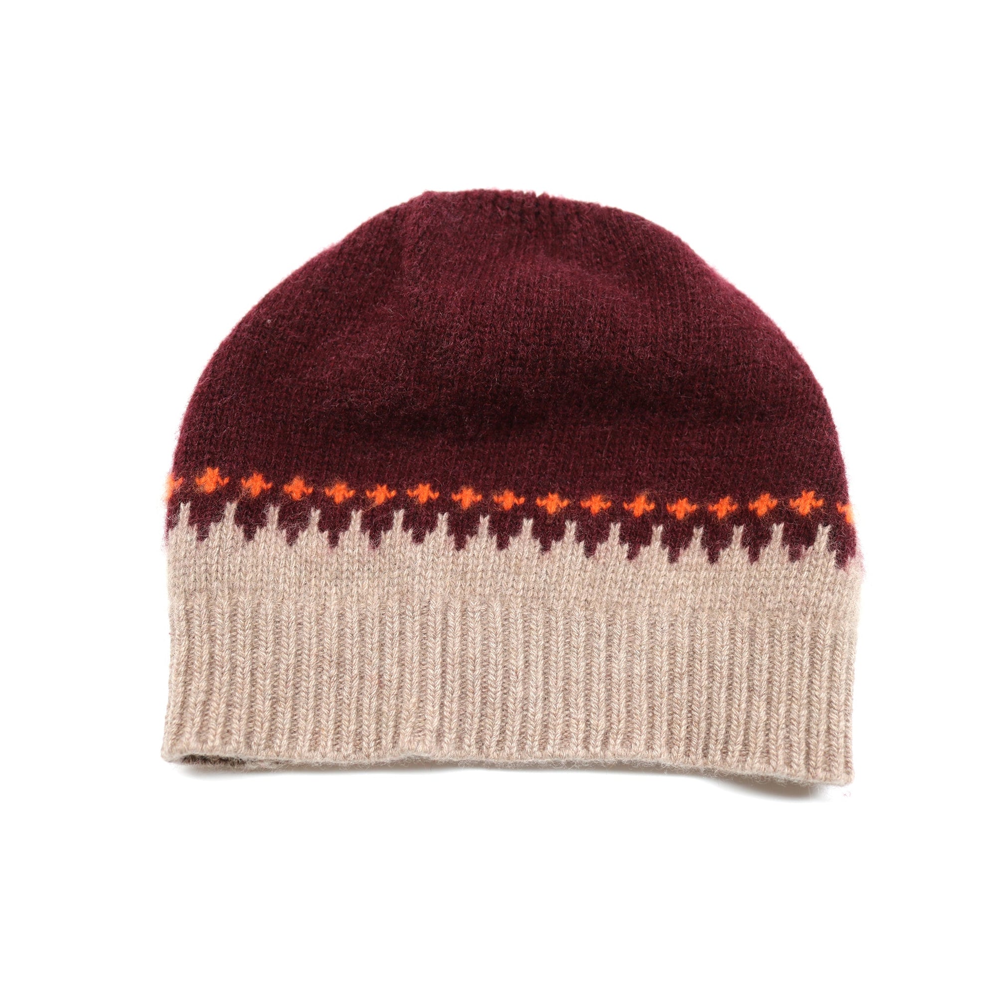 Cashmere Beanie In Fancy Design Multicolor | New Wine Combo