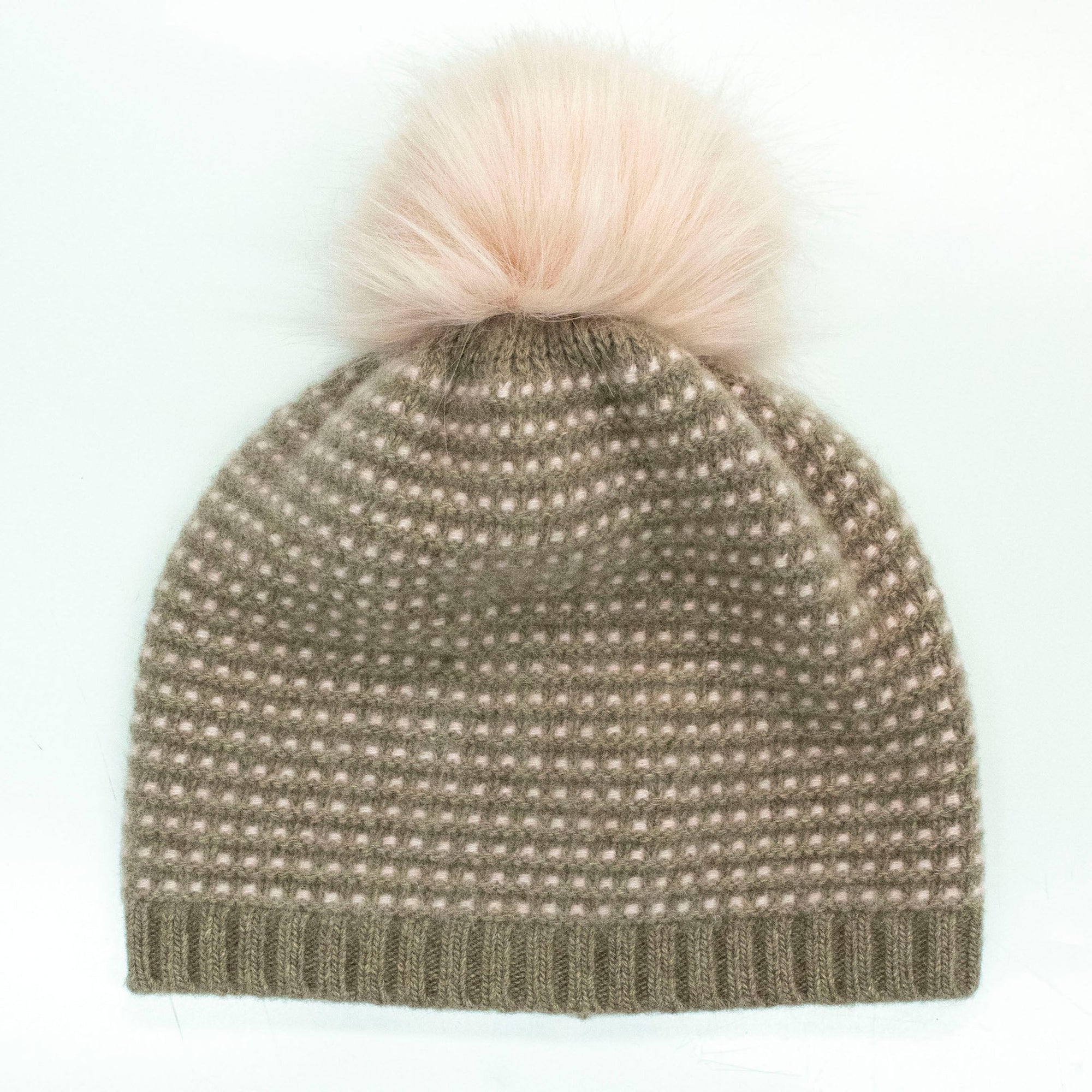 Cashmere Chunky Beanie In Fancy Stitch With Pom | Nile Brown