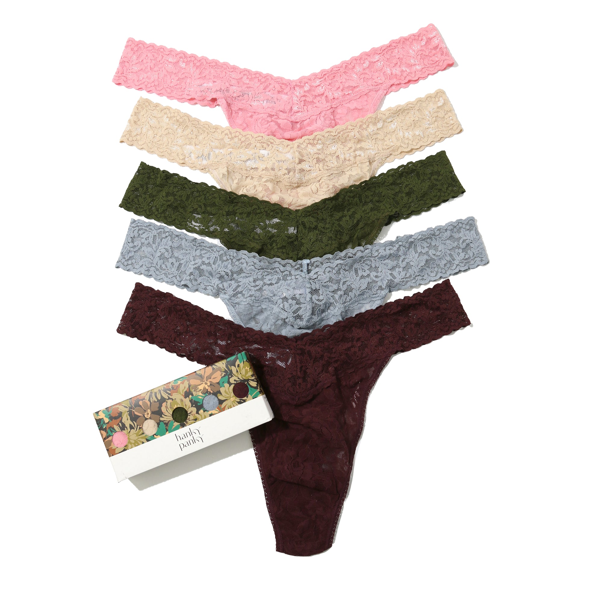 5 Pack Plus Size Signature Lace Original Rise Thongs | Pink Lady/Sand/Woodland/Grey Mist/Hickory