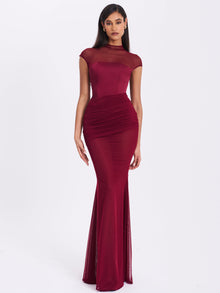 Fabienne Mesh Cap Sleeve Mermaid Gown | Burgundy