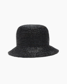 Womens | Packable Raffia Bucket Hat | Black