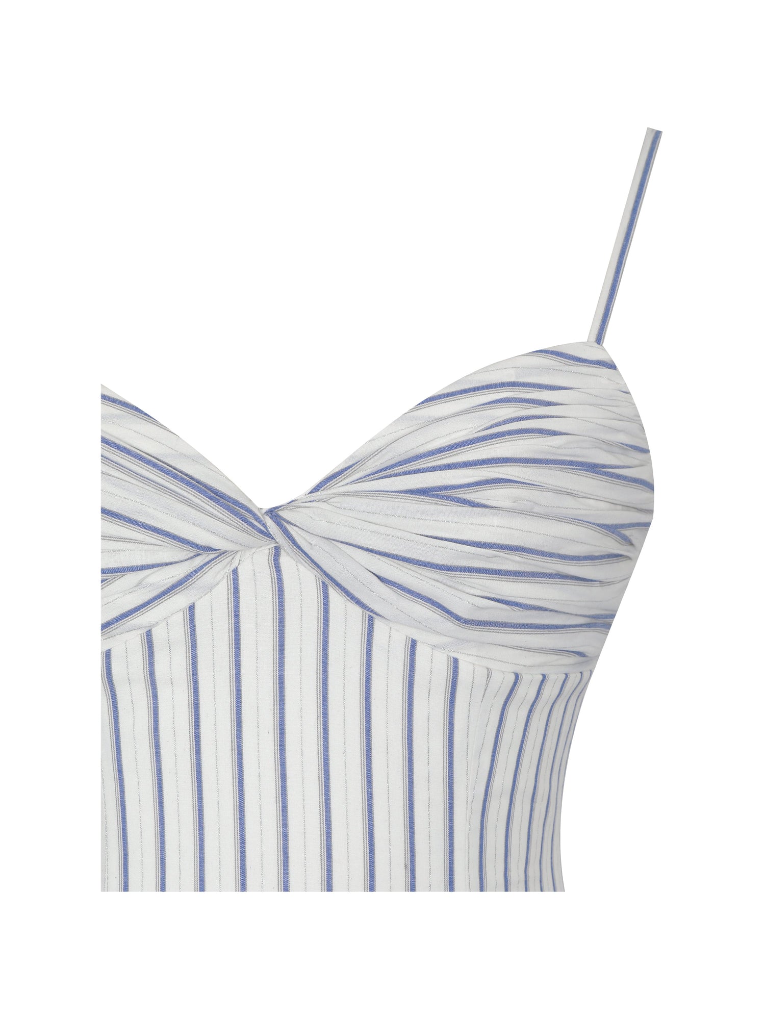 Olea Striped Cotton Poplin Ruched Midi Dress | Sky Blue