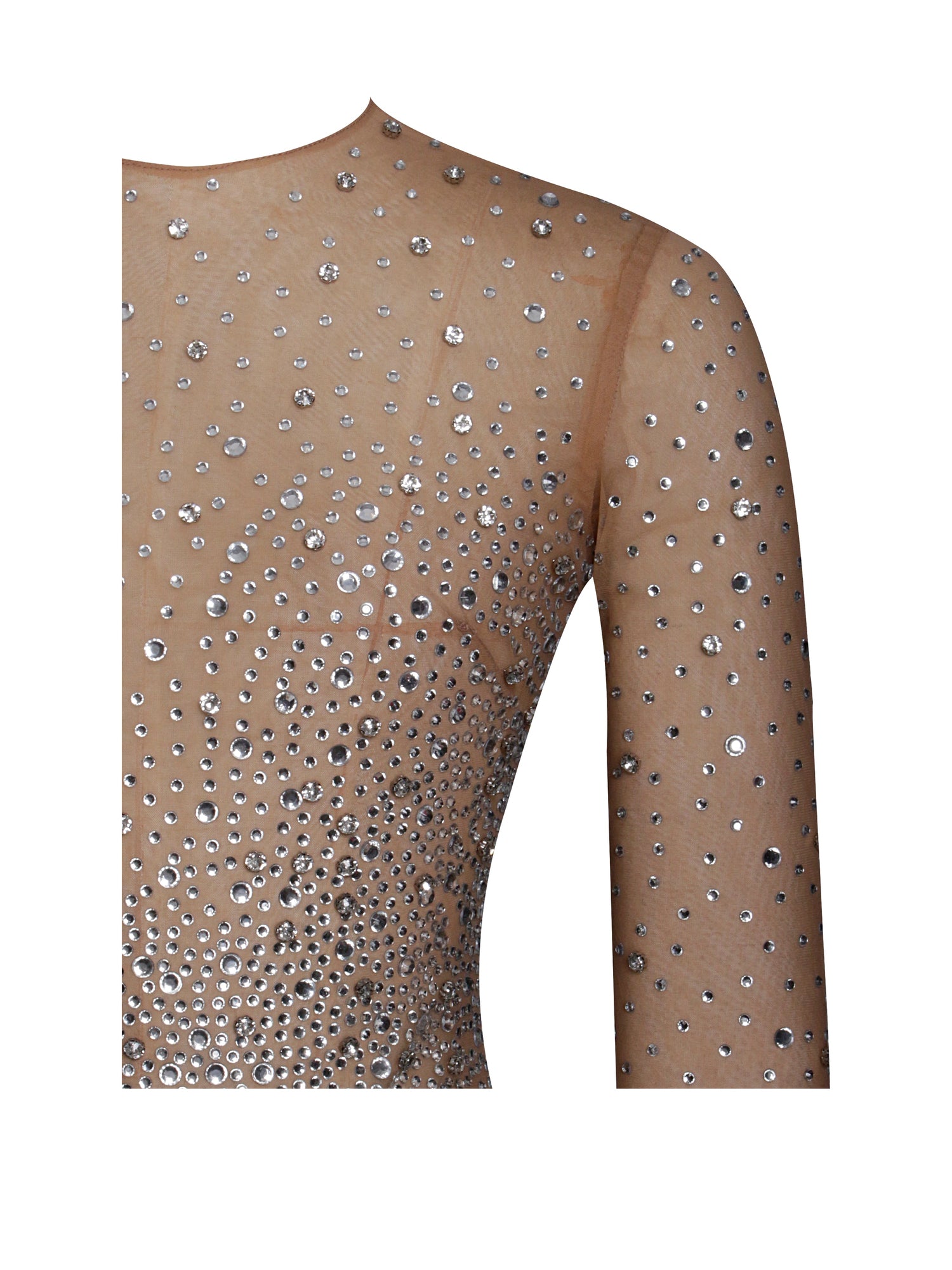 Isabel Crystal Embellished Mesh Long Sleeve Maxi Dress | Beige