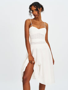 Maelis Cotton Eyelet Drop Waist Midi Dress | White