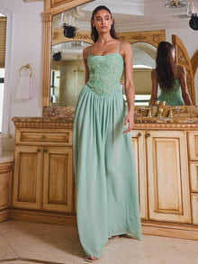 Ucille Embroidered Chiffon Maxi Dress | Sage Green