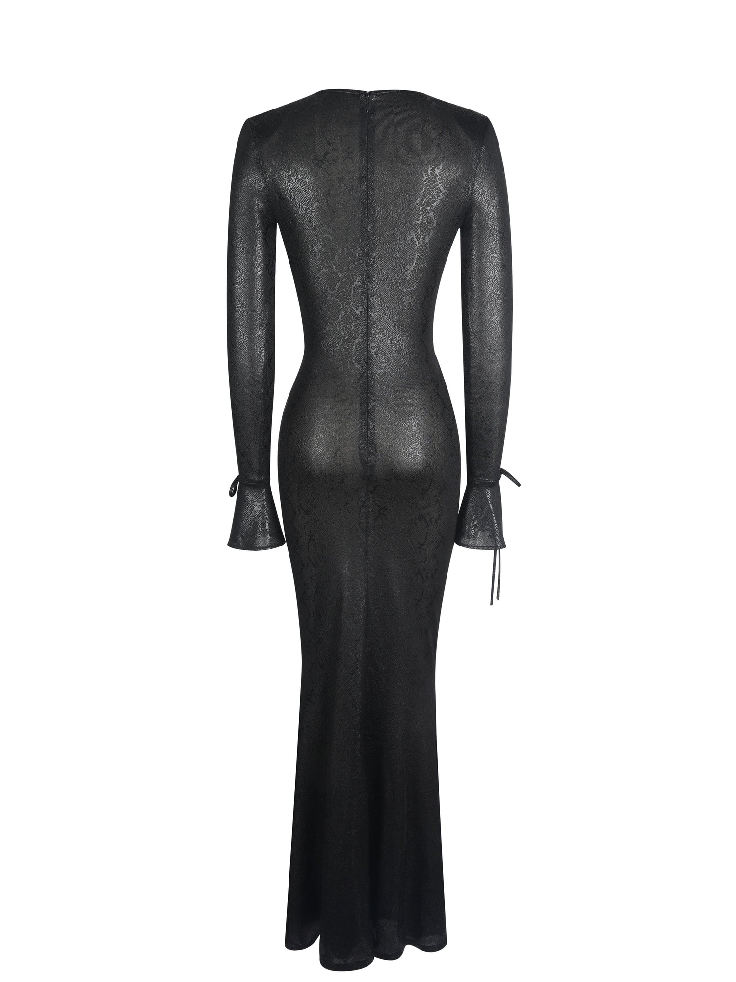 Ilysia V-Neck Plunge Snakeskin Mermaid Hem Maxi Dress | Black