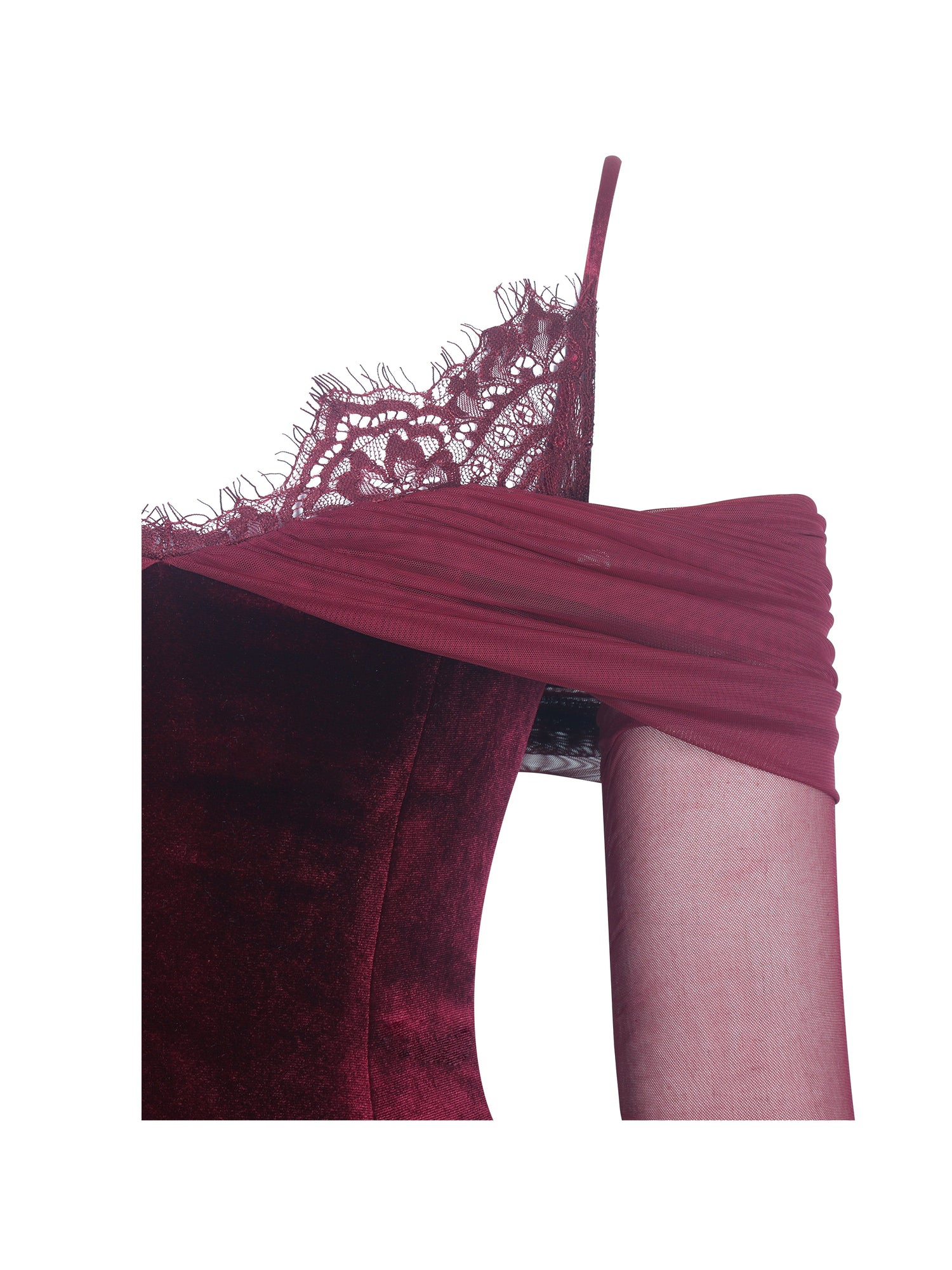 Maybelle Bardot Lace Strap Peplum Maxi Dress | Magenta