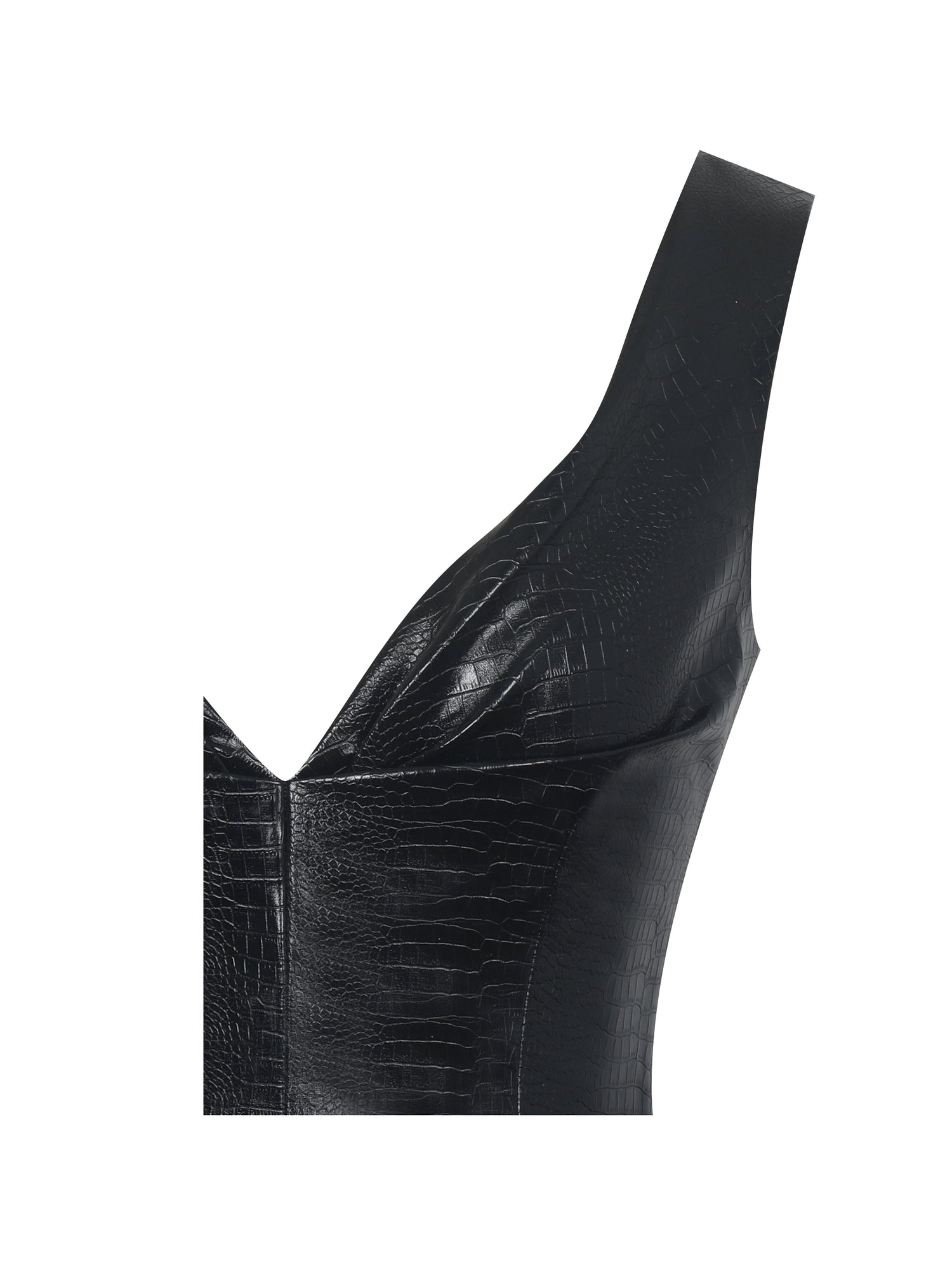 Quilia Vegan Crocodile Leather Plunge Mini Dress | Black