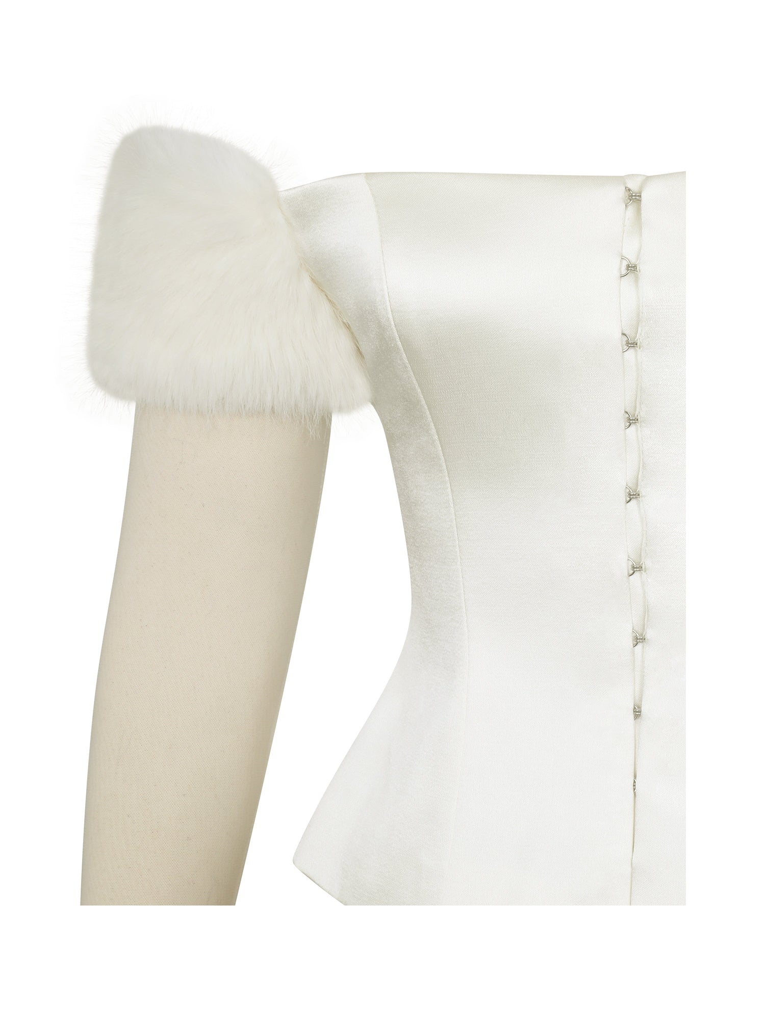 Nola Off-Shoulder Fur Trimmed Top | Ivory