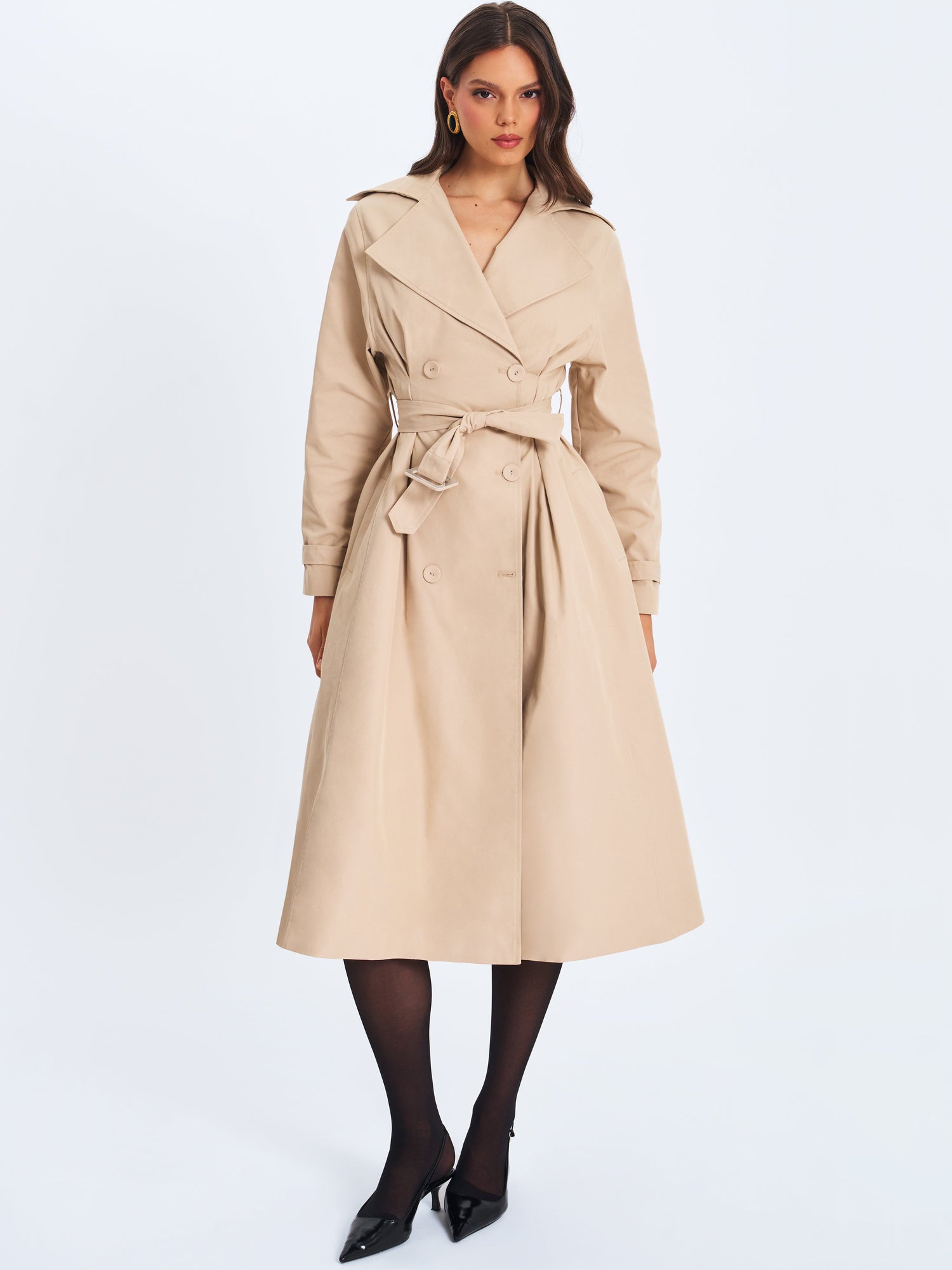 Ulila Double-Breasted Pleated Cotton-Blend Trench Coat | Beige