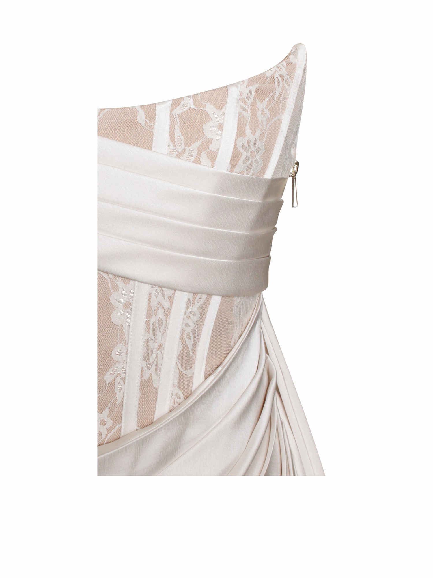 Callie Lace Satin Corset High Slit Gown | Pearl White