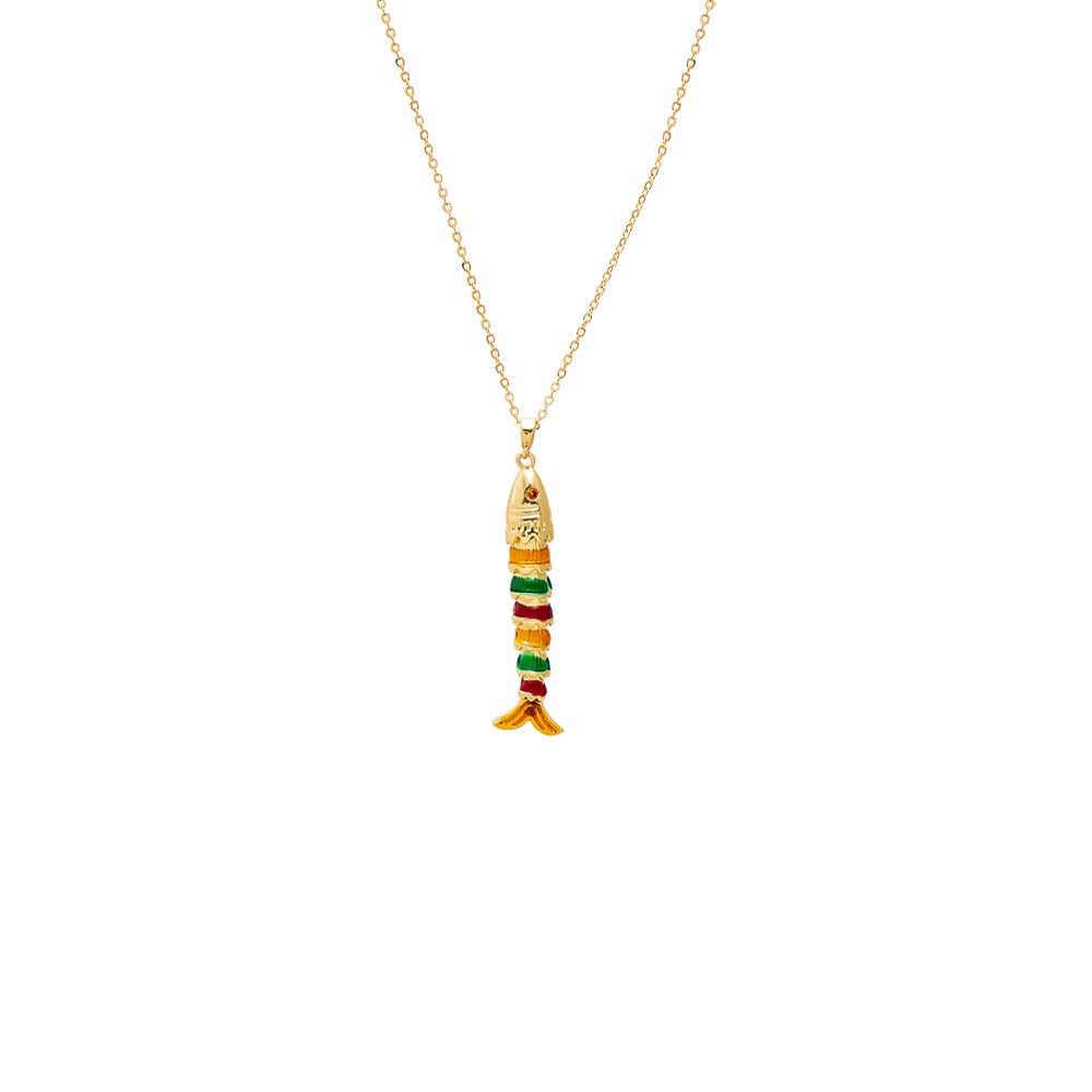 Gold Vibrant Rainbow Enamel Fish Pendant Necklace - Adina's Jewels