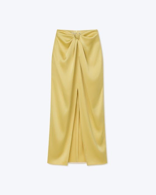 Womens | Emiko Slip Satin Sarong-Style Midi Skirt | Yellow