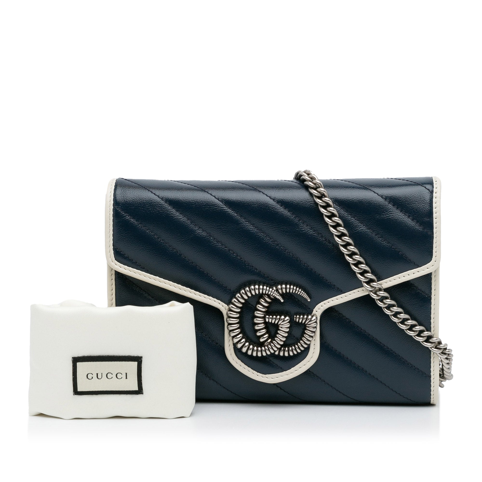 Gucci Pre-Owned Mini GG Marmont Wallet on Chain | Women | Blue x Navy