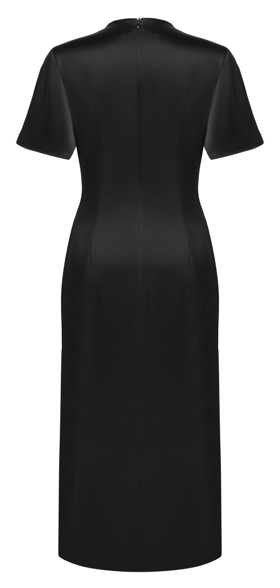 Elegant Acetate V-Neck Waist-Defining Dress | Black