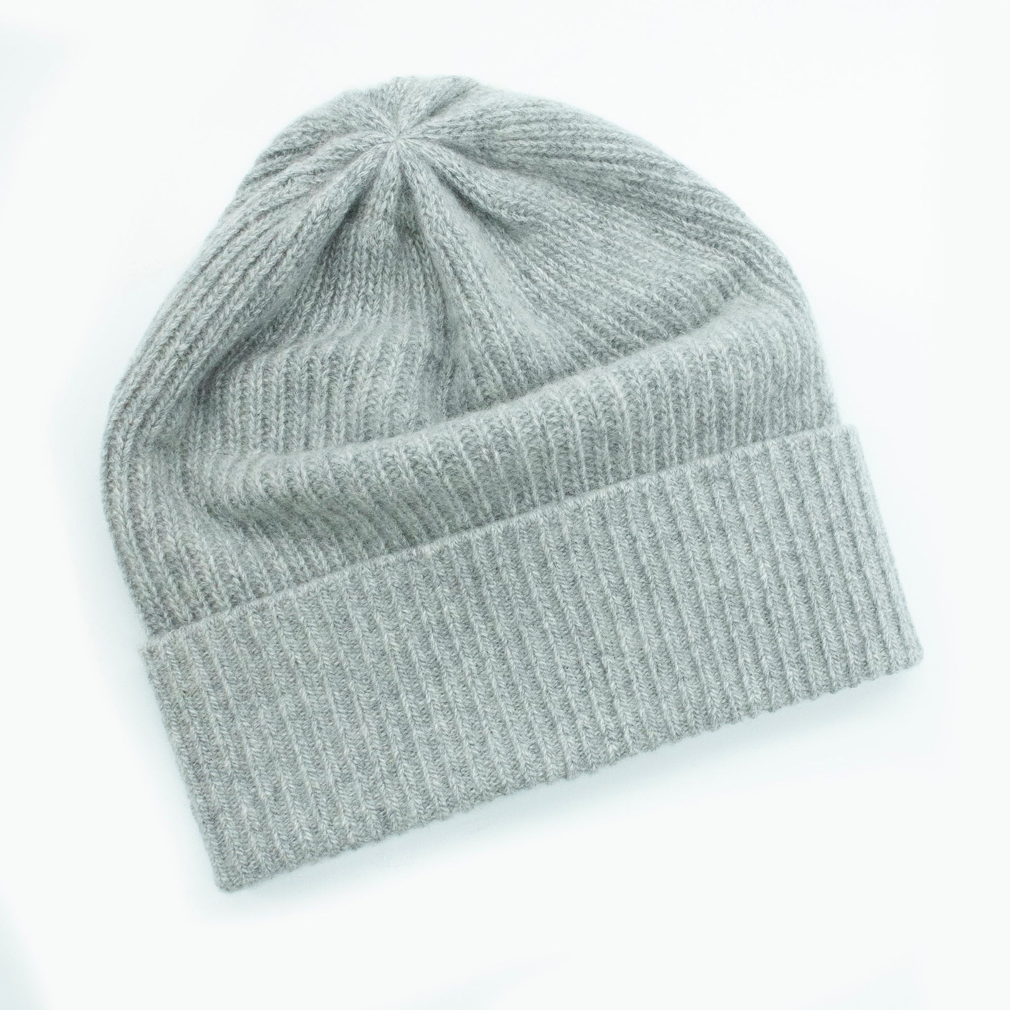 Cashmere Ribbed Beanie | Light Grey