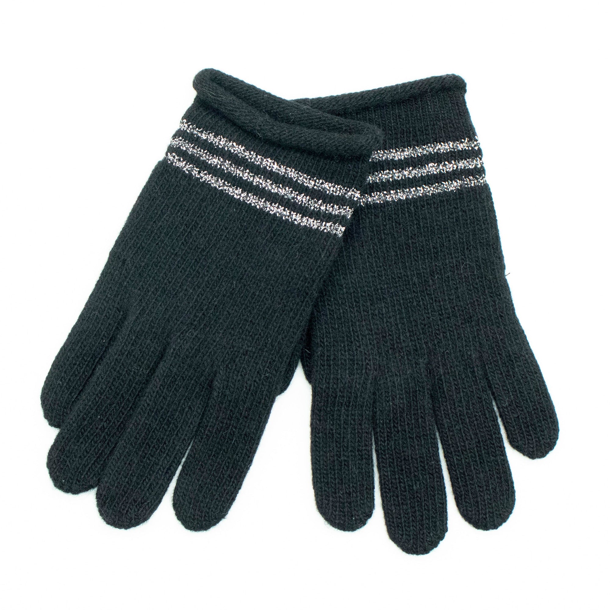 Kids Cashmere Gloves With Lurex Stripes | Black