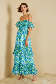 Amur | Pia Pleated Midi Dress | Garden Blues