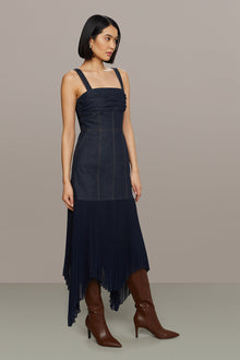 Amur | Jac Denim Combo Midi Dress | Indigo Denim