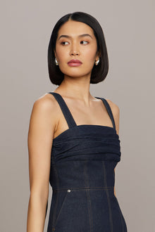 Amur | Jac Denim Combo Midi Dress | Indigo Denim