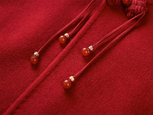 Stand Collar Frog Button Short Coat | Red