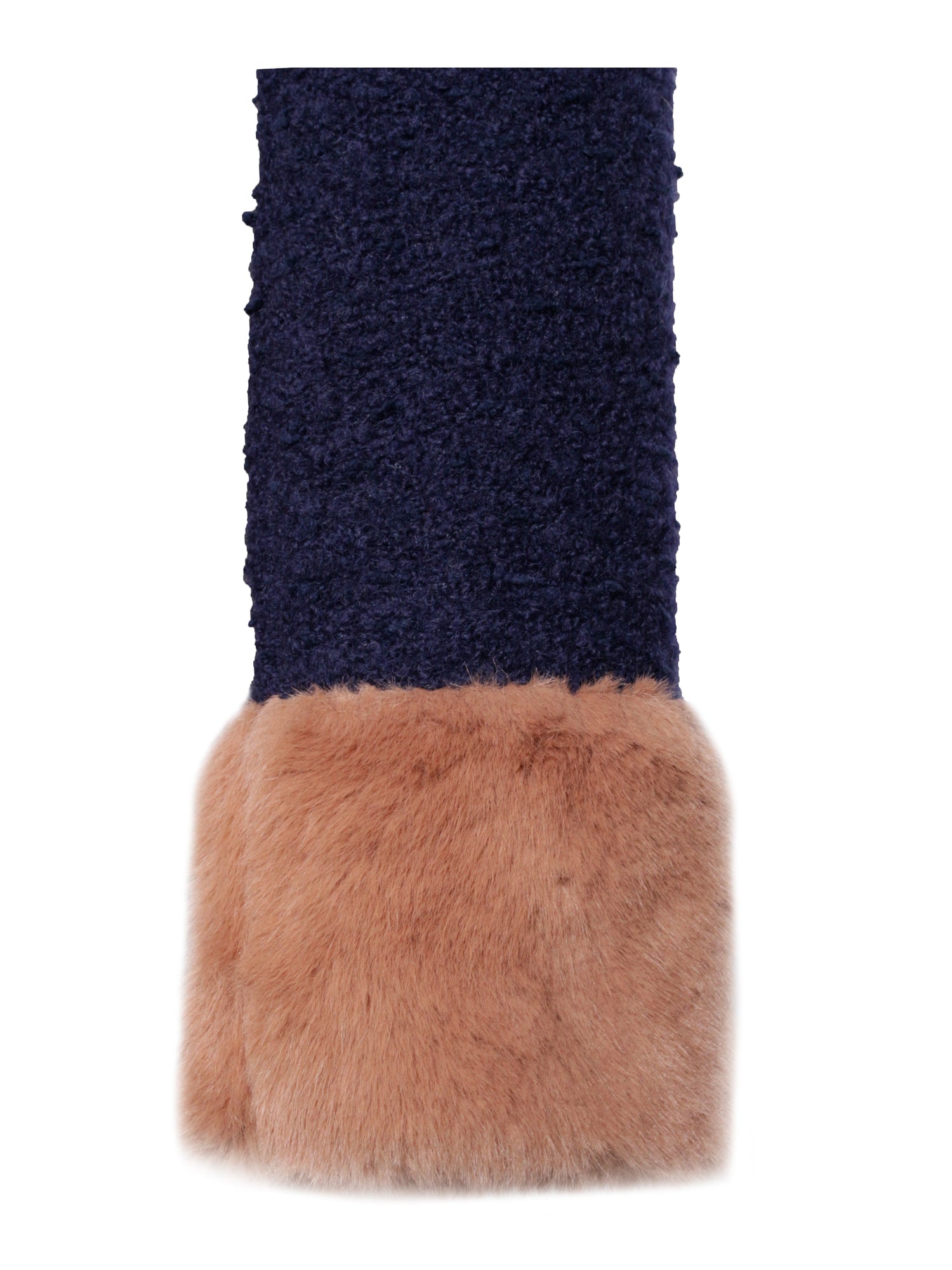 Wava Double Breast Fur Trim Cropped Boucle Wool Jacket | Navy Blue
