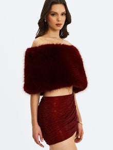 Darla Faux Fur Off-Shoulder Cropped Top | Burgundy