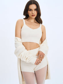 Sera Wool-Blend Ribbed Knit Mini Shorts | White