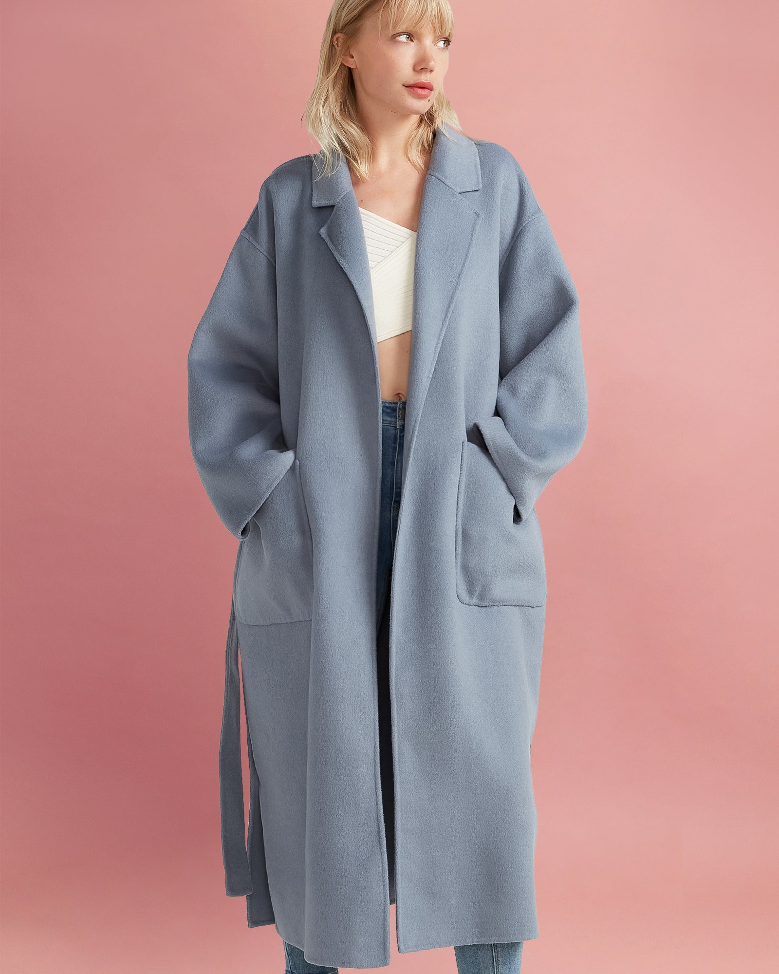 Wide Awake Split Hem Overcoat | Women | Denim Blue