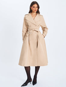 Ulila Double-Breasted Pleated Cotton-Blend Trench Coat | Beige