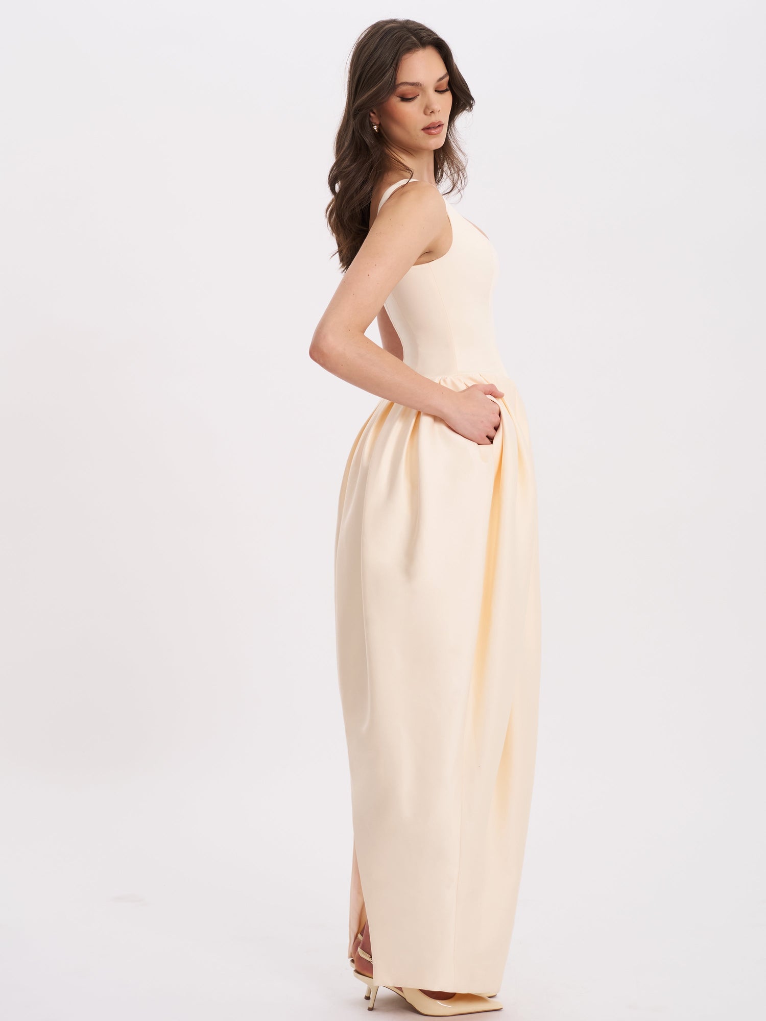 Udana Drop Waist Tulip Gown | Butter Yellow