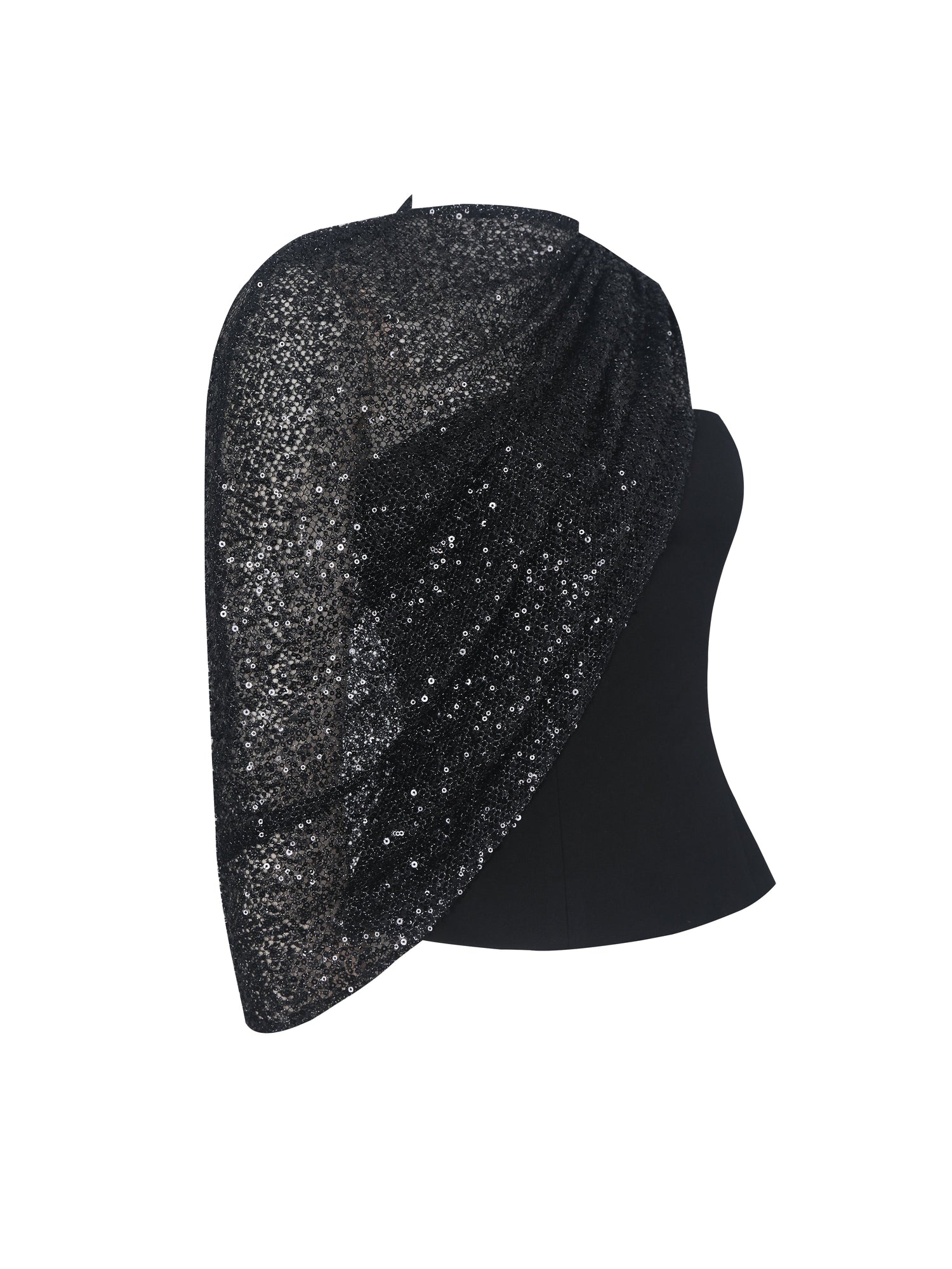 Quinette Peplum Top with Beaded Asymmetrical Cape | Black