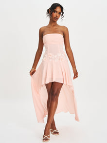 Mae Ruched Breast Applique Trim Trailing Dress | Pink