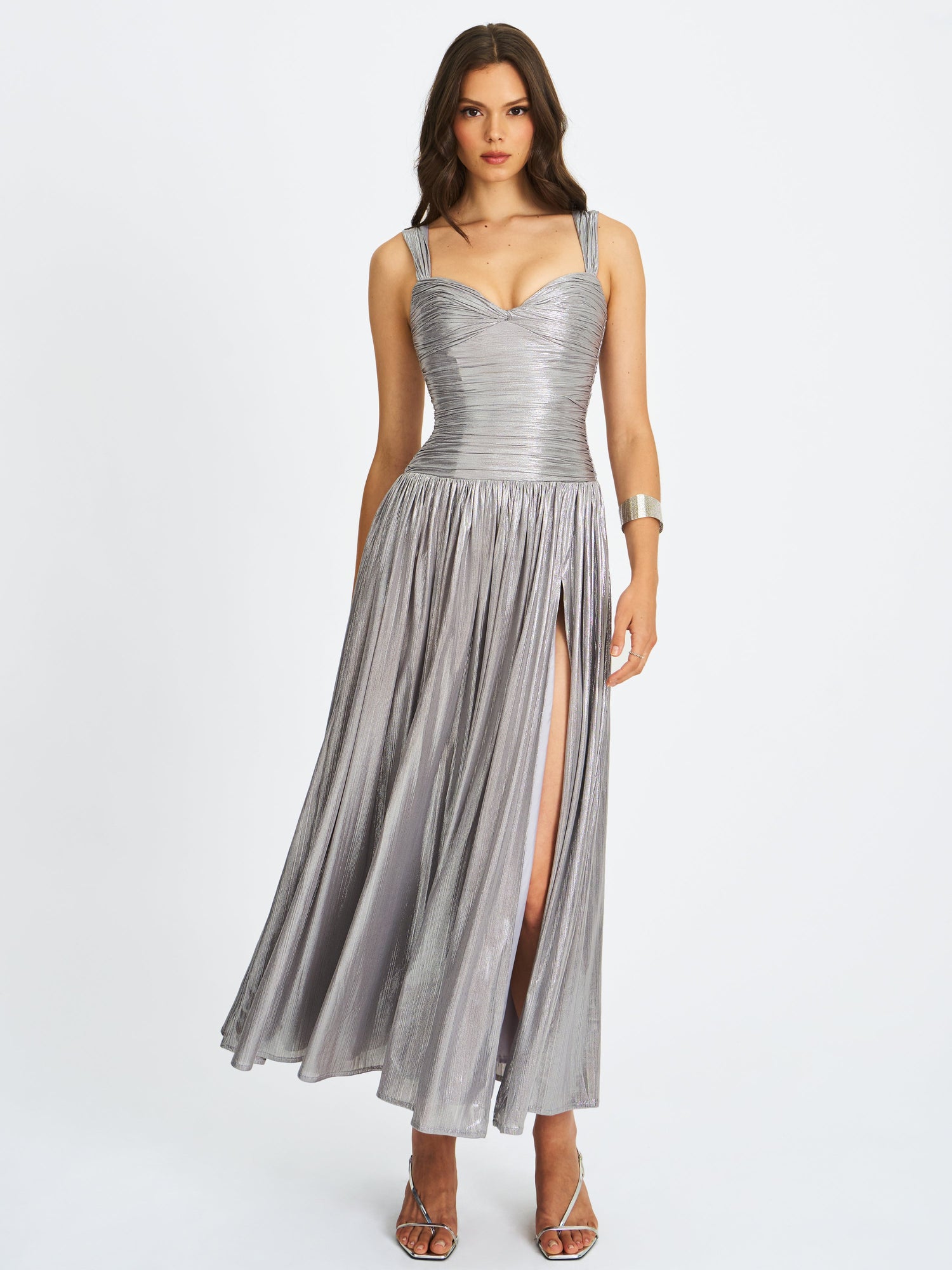 Palmer Glitter Drop Waist Maxi Dress | Silver
