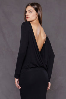 Women | Lightweight Ribbed 2-Fer Drape Top | Black