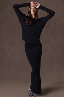 Women | Lightweight Ribbed 2-Fer Drape Top | Black