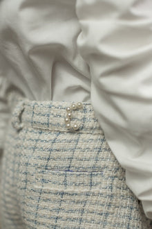 Iris Blouse and Tweed Shorts Set | White/ Blue