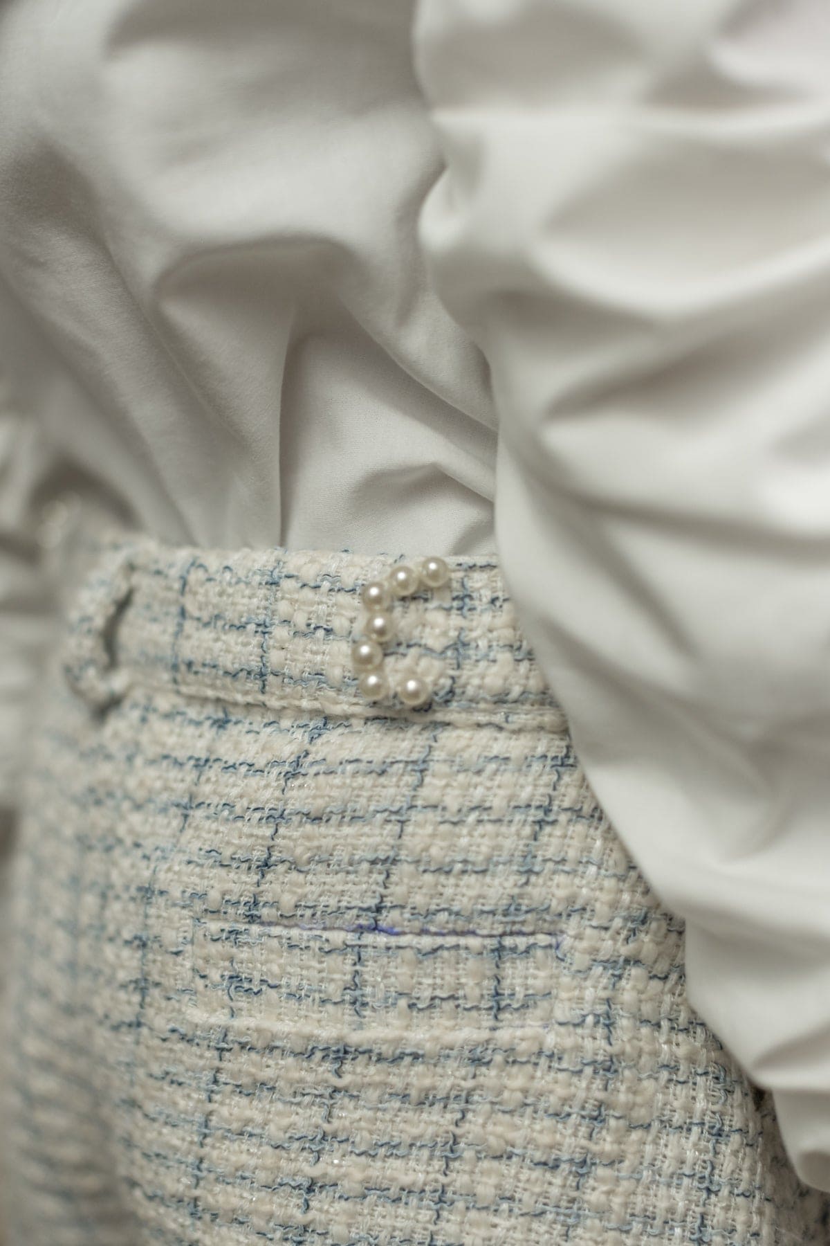 Iris Blouse and Tweed Shorts Set | White/ Blue