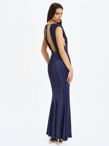 Terri Sparkle Plunging Backless Maxi Dress | Navy