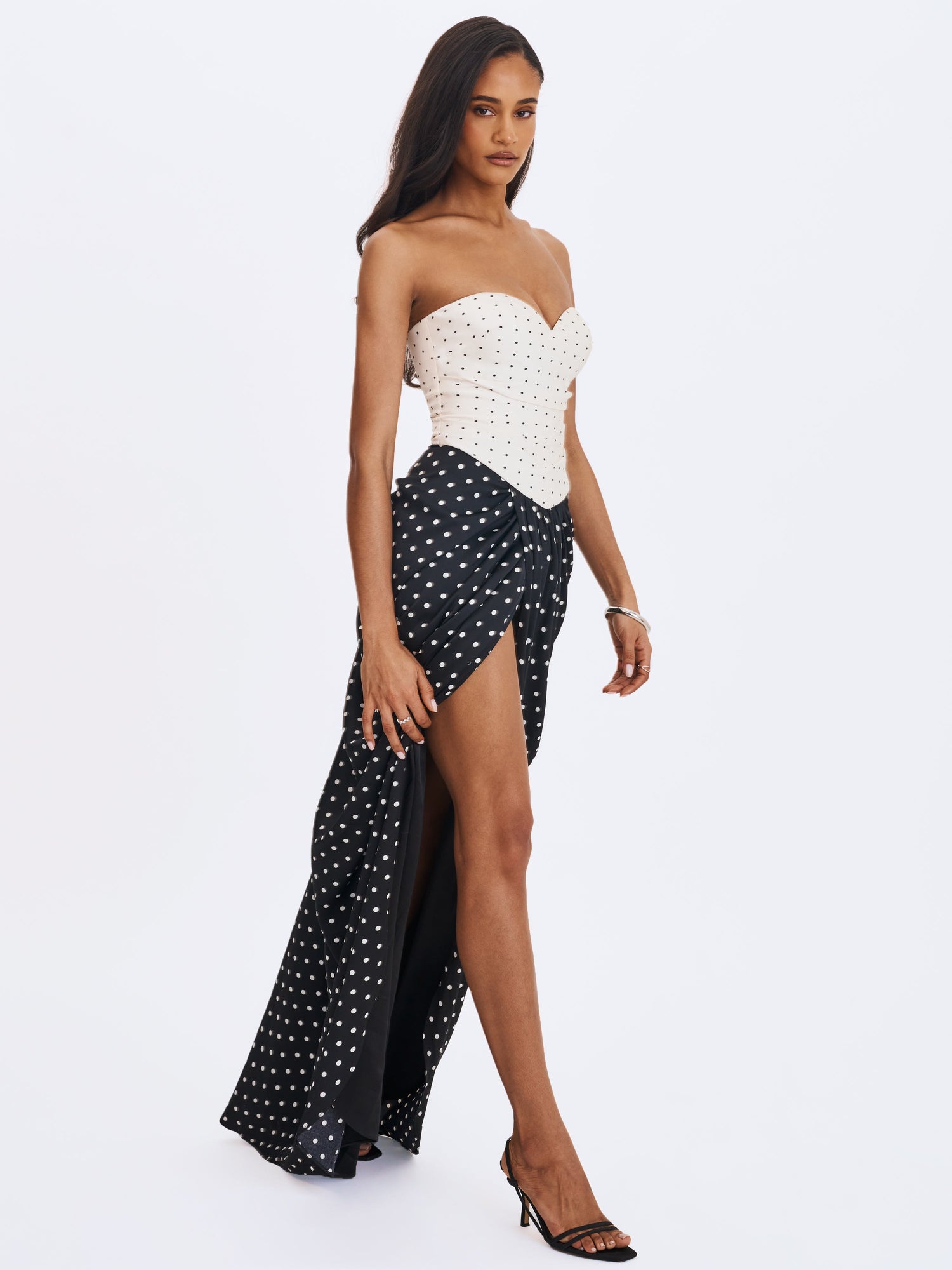 Tamryn Sweetheart Maxi Dress | Black and White Polka Dot