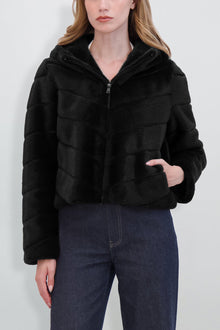 Etochs | Fur-Free Mink Hooded Jacket | Black