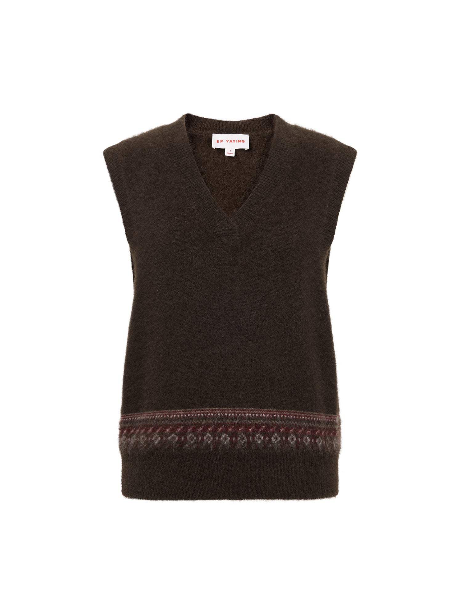 Yak Wool Ethnic Jacquard V-Neck Sweater Vest | Brown