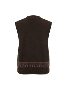 Yak Wool Ethnic Jacquard V-Neck Sweater Vest | Brown