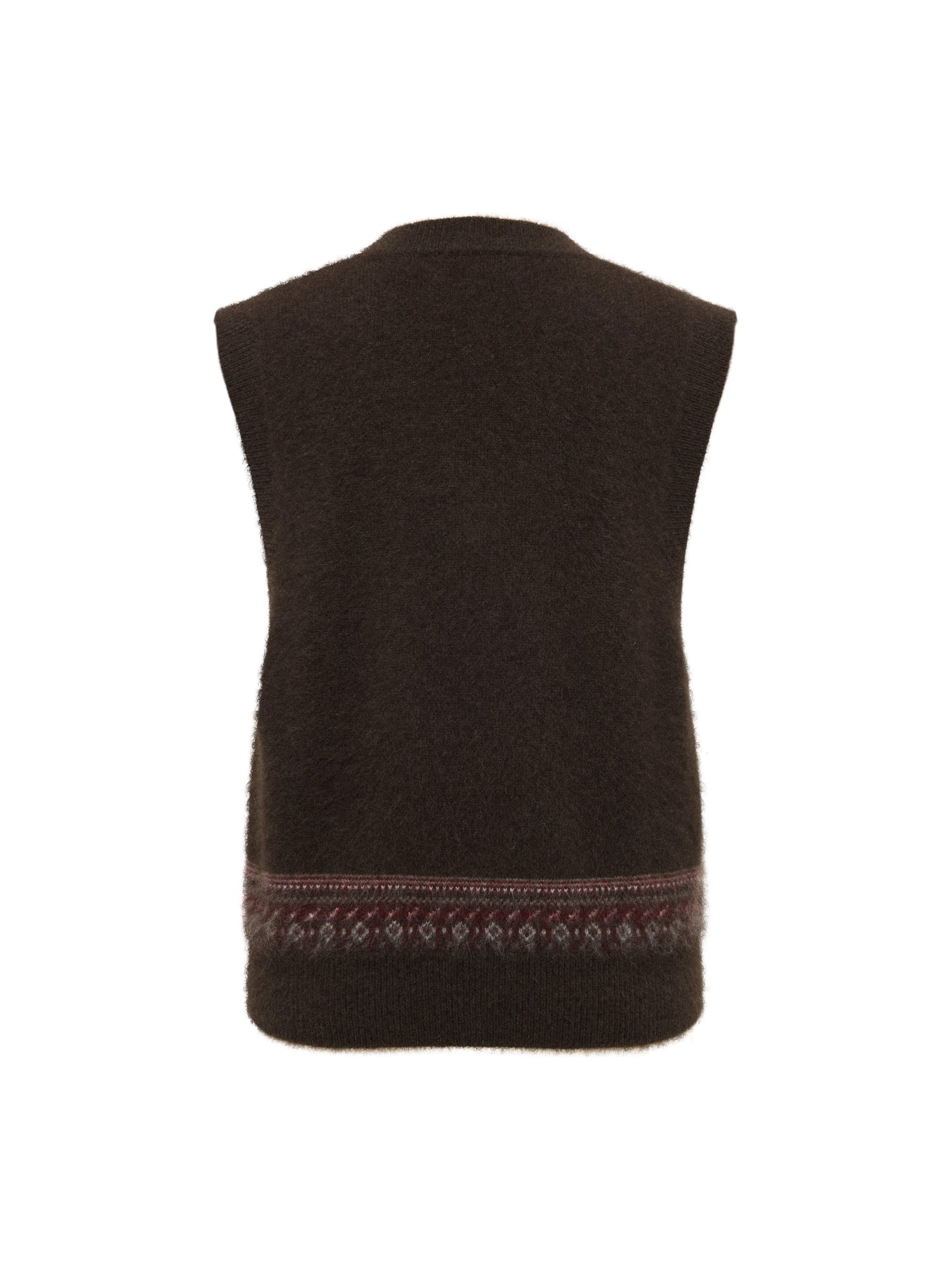 Yak Wool Ethnic Jacquard V-Neck Sweater Vest | Brown