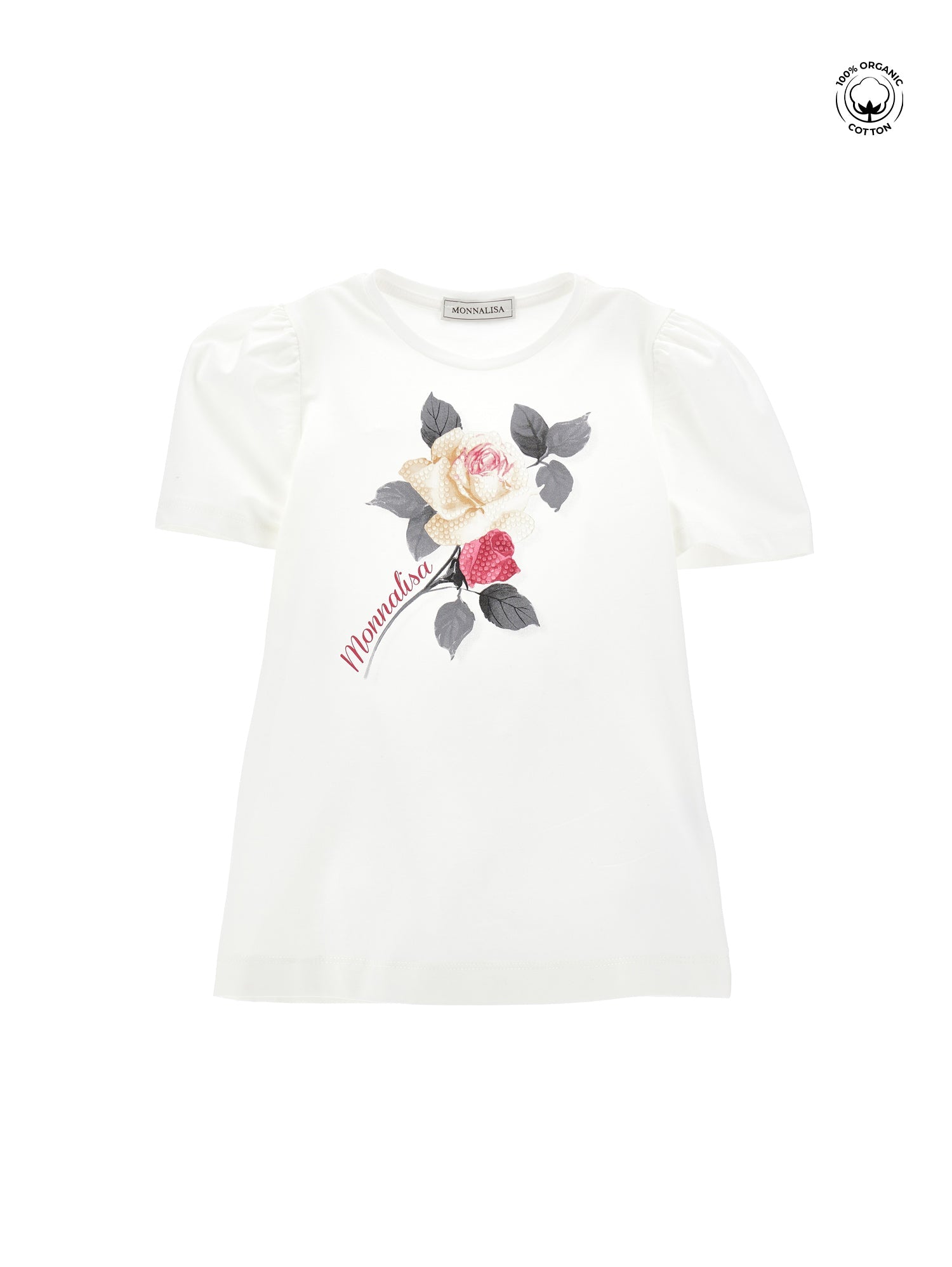 Girls | Organic Cotton T-Shirt With Rose | Cream