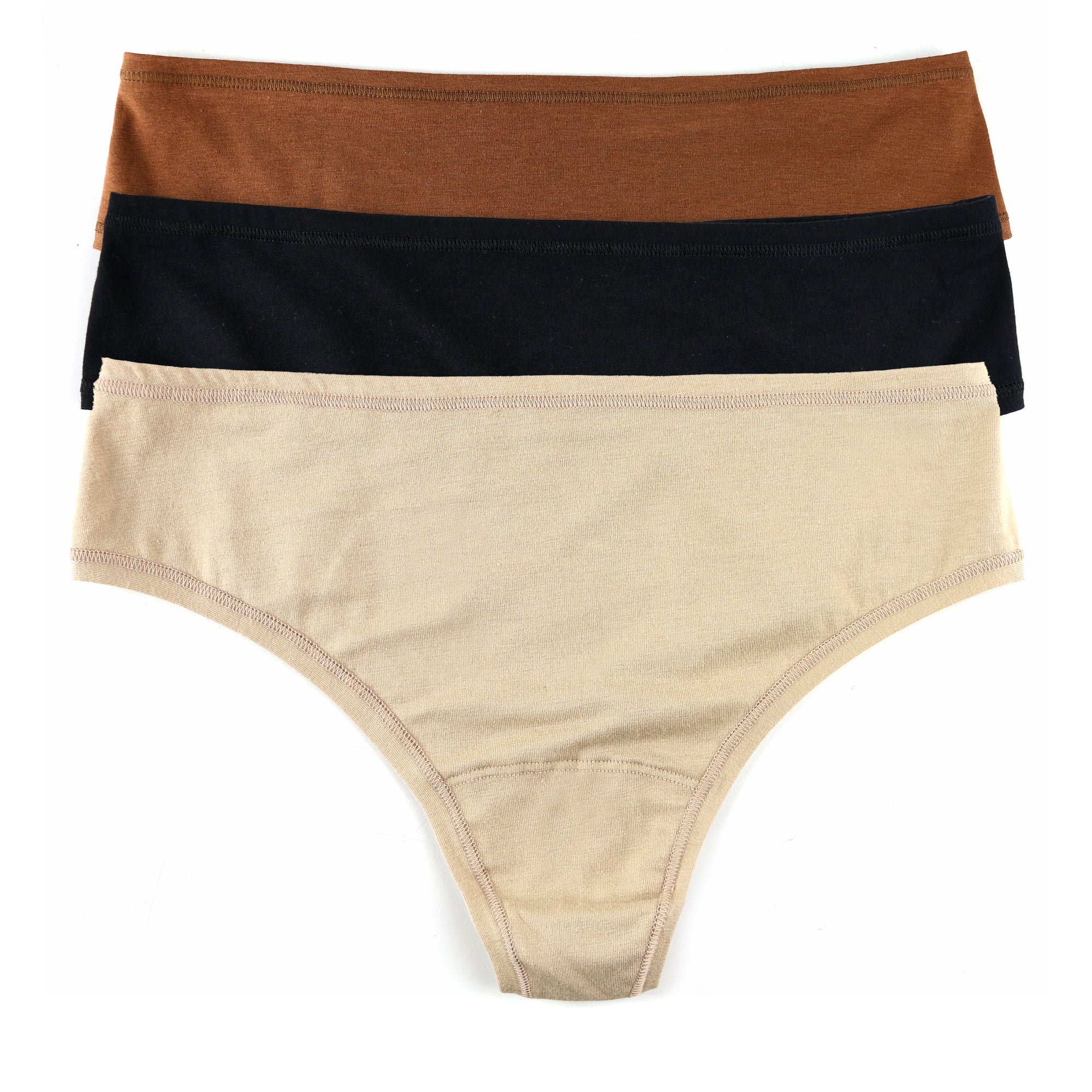 3 Pack Playstretch Natural Rise Thong | Macchiato/Black/Chai