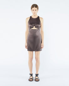 Womens | Elmi Cut-Out Slip Satin Mini Dress | Coffee Bean